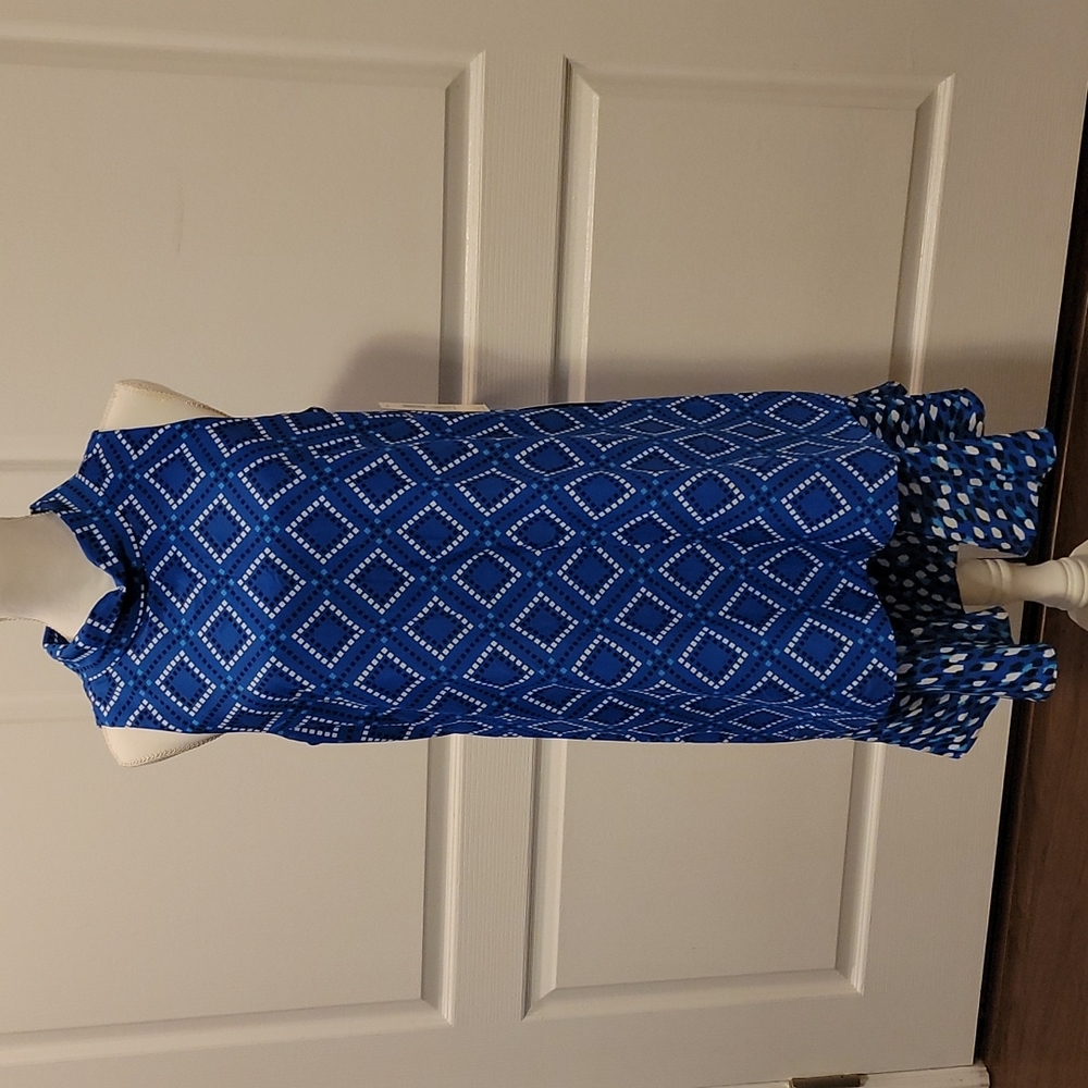 Eliza J shift dress, size 12, blue with white pattern, NWT